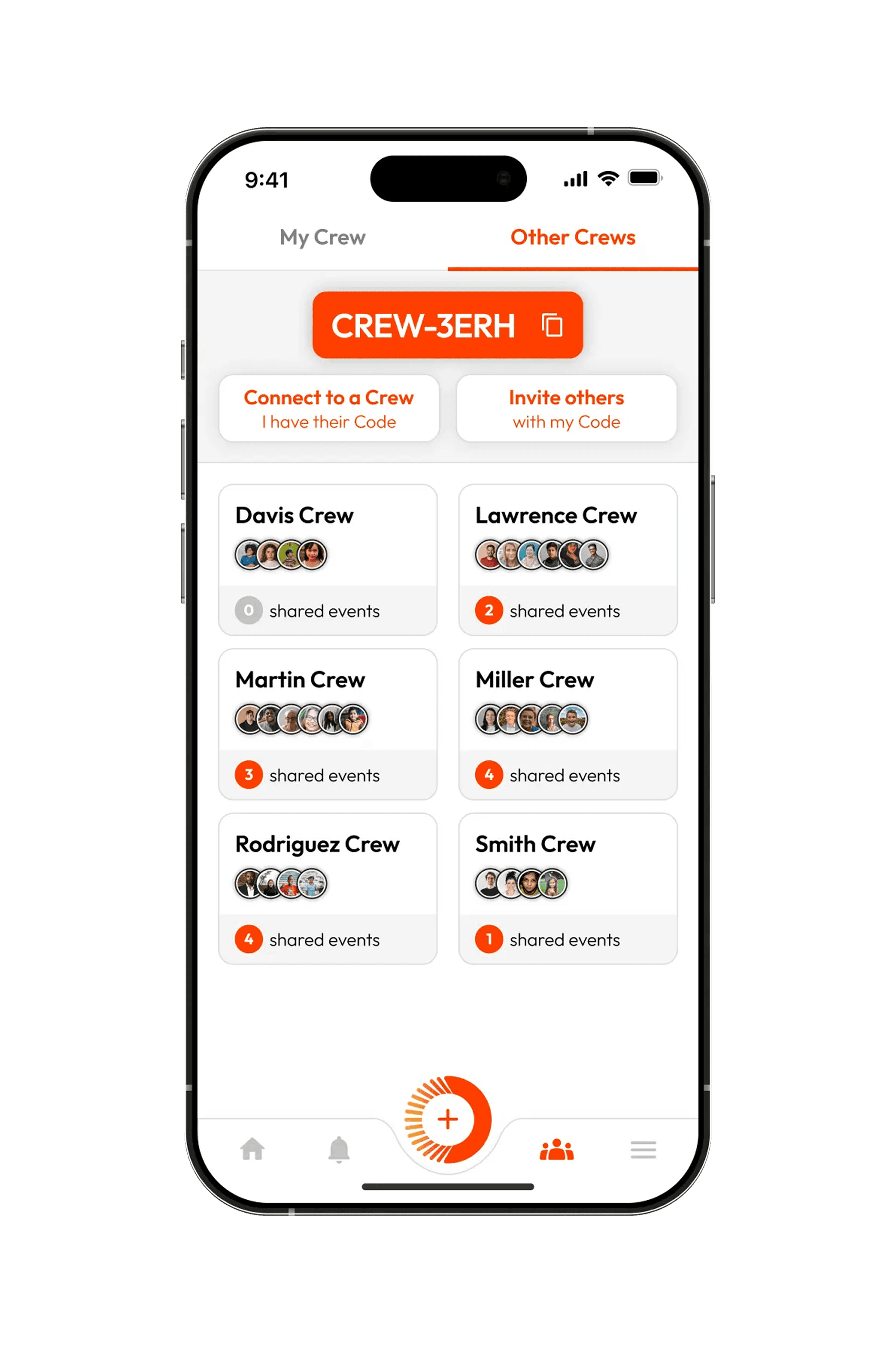 Other crews screen showing shared family schedules