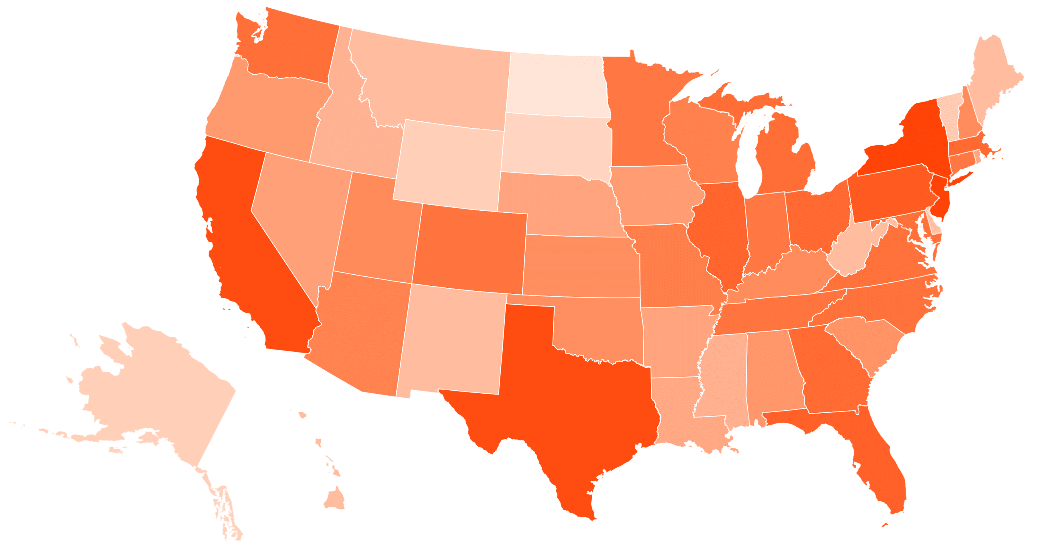 US map showing Orgo usage across all 50 states